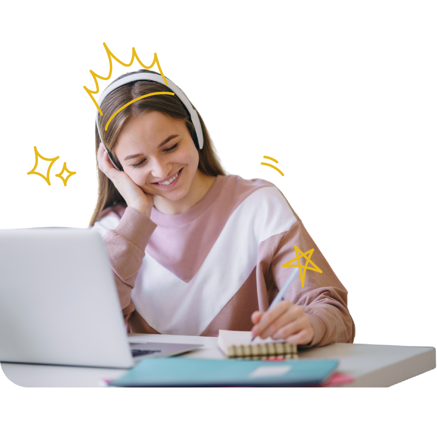 Happy student studying